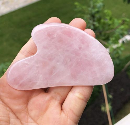 Natural Rose Quartz Crystal Jade Gua Sha Scraping Facial Massage Tool